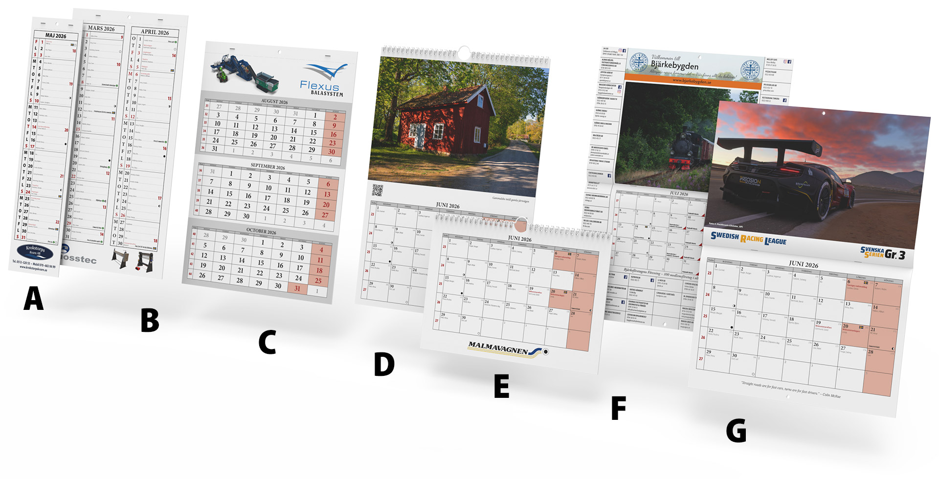 Exempel på olika slags kalendrar